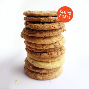 12 Assorted Cookies stacked on top of each other with the text "Ships Free"