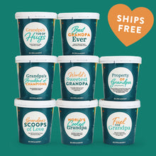 Load image into Gallery viewer, Photo of 8 ice cream pints from Father's Day collection, specifically labeled for Grandfathers. Ships for free.