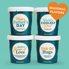 Load image into Gallery viewer, Four containers of Father's Day labeled ice cream with seasonal flavors.