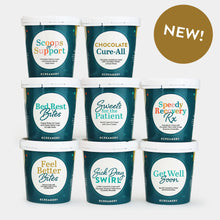 Load image into Gallery viewer, Assorted ice cream pints with various cold &amp; flu themed messages on a white background with a "NEW" callout.