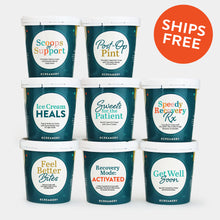 Load image into Gallery viewer, Assorted ice cream pints with various After Surgery themed messages on a white background with a "SHIPS FREE" callout.
