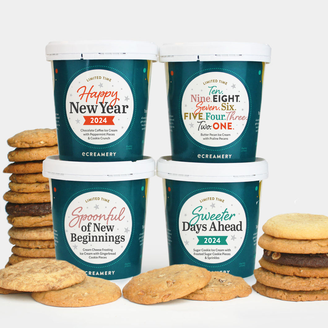 New Year's Ice Cream Gift - 4 Pints & 24 Cookies