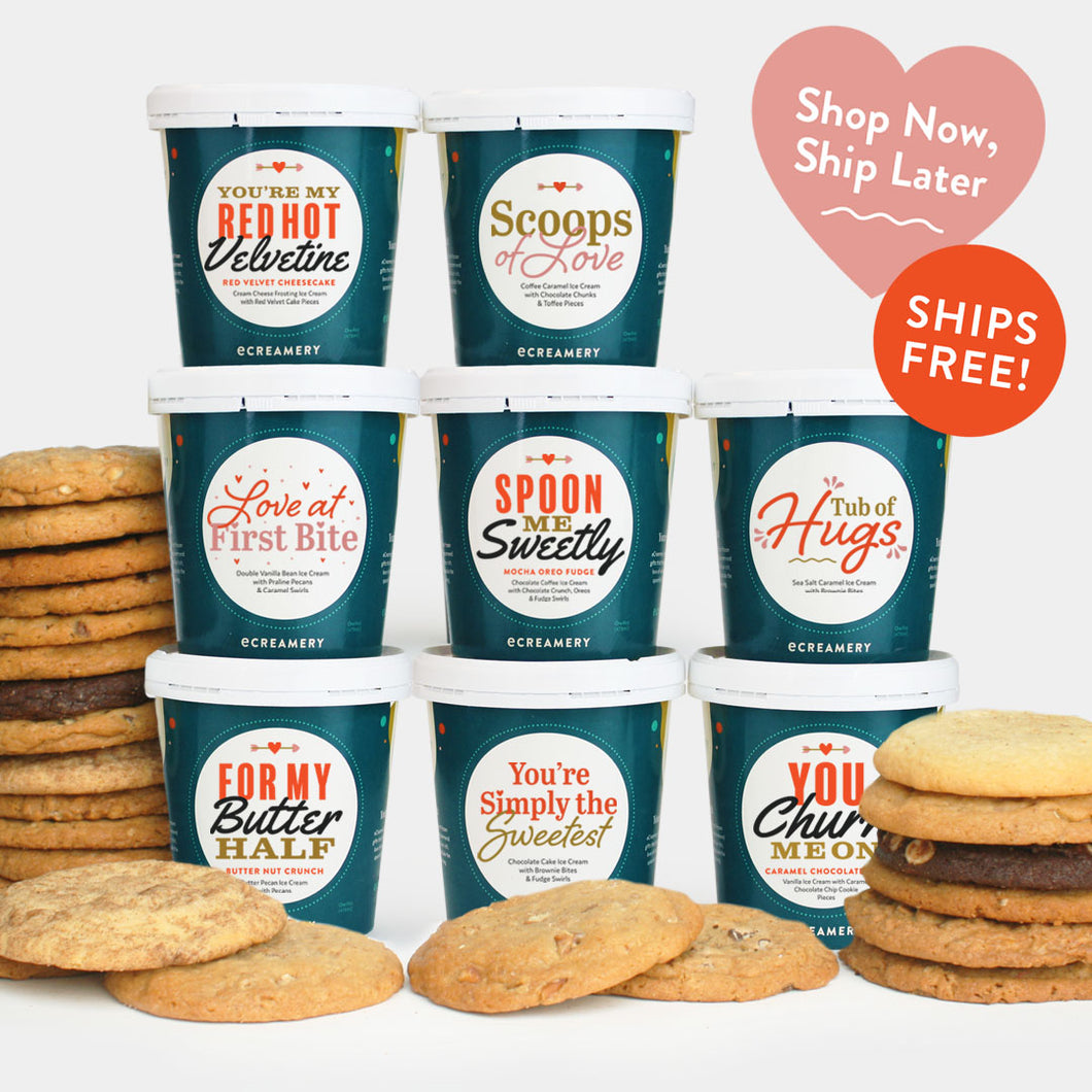 Red Hot Valentine Ice Cream Gift - 8 Pints & 24 Cookies