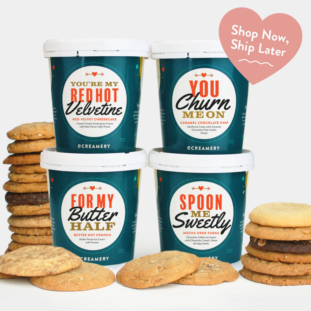 Red Hot Valentine Ice Cream Gift - 4 Pints & 24 Cookies